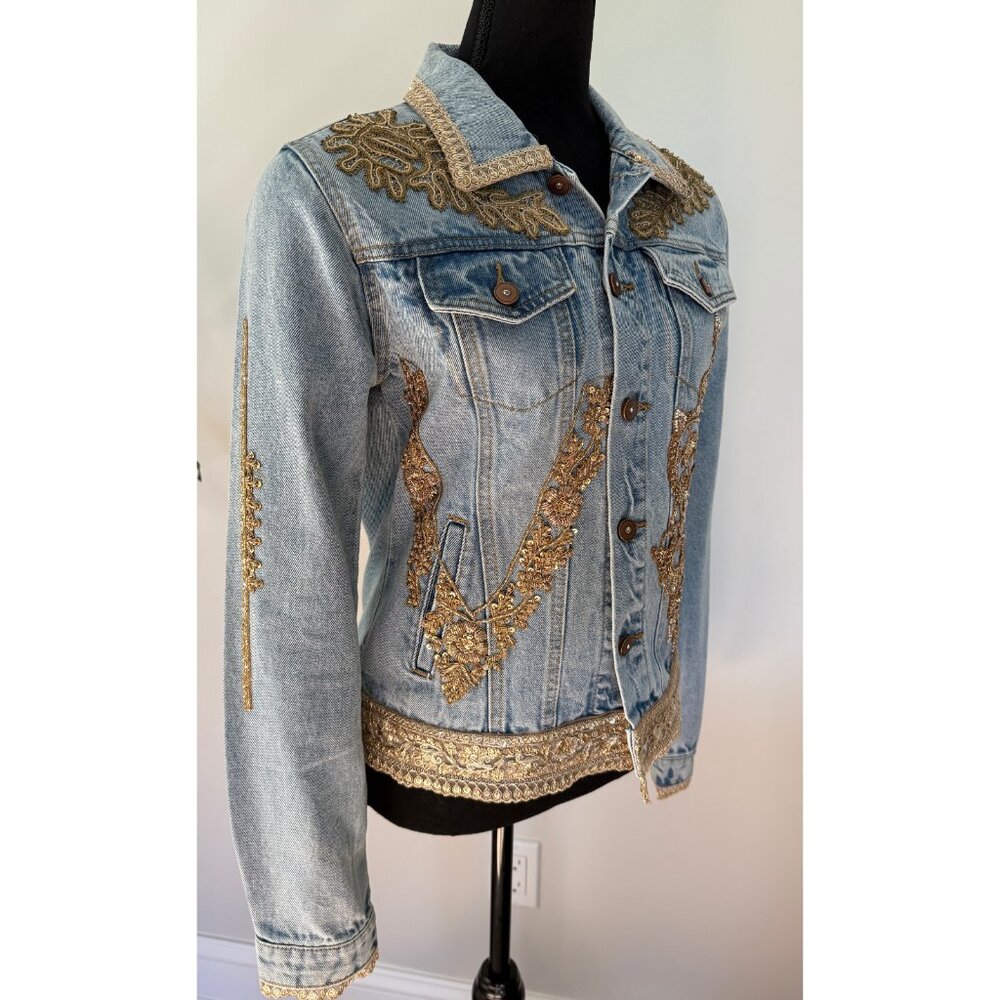 Denim Jacket Hand Embellished with appliqué, sequins, beads and embroidery - Picture 9 of 17